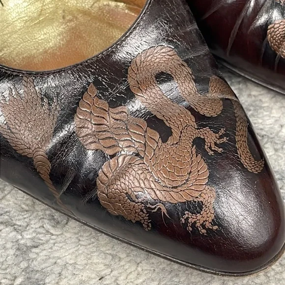 Vintage Bruno Magli Dragon Asian Brown Pumps Office Career Sz 6.5 - Picture 4 of 15